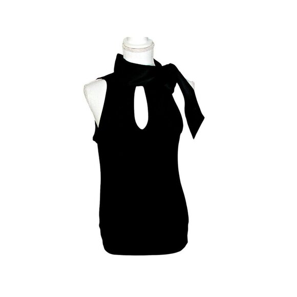 White House Black Market WHBM Key Hole Side Shoulder Tie Sleeveless Top Black Sm - Picture 1 of 12